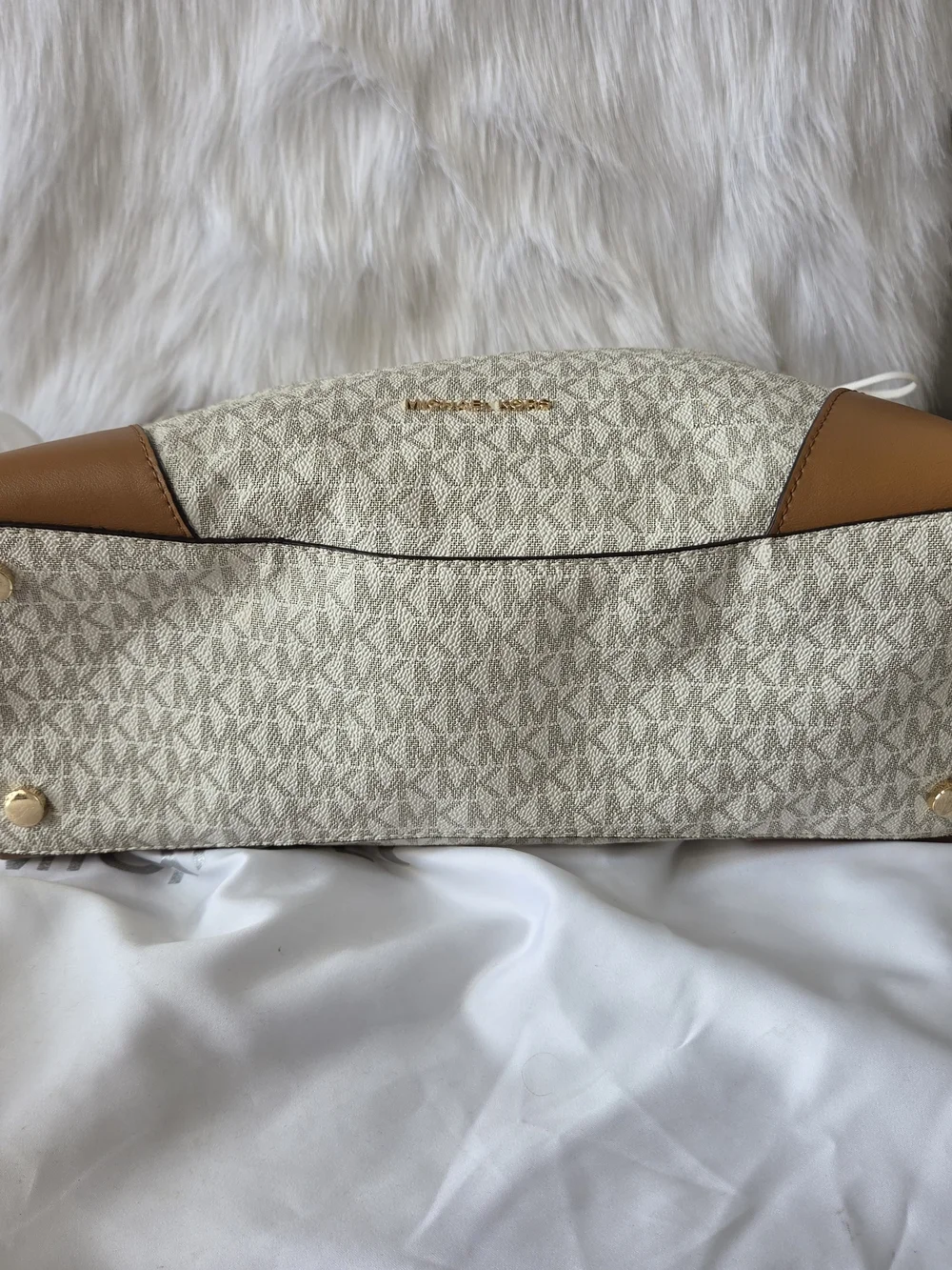 Michael Kors Cream Canvas Hobo with Tan Leather Trim